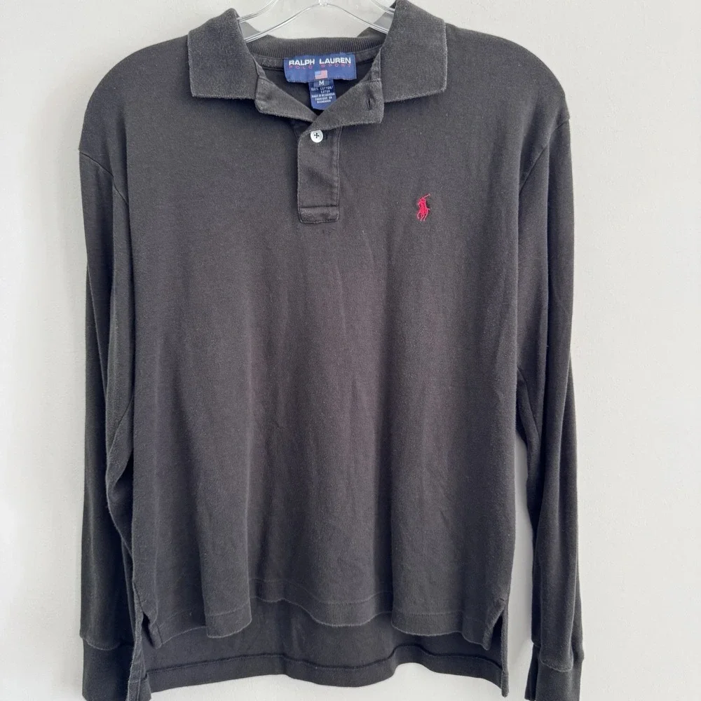 Ralph Lauren Polo Sport Mens M Black Long Sleeve Polo Shirt Logo
